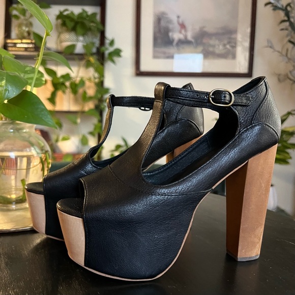 Jeffery Campbell Foxy-Wood Leather Platform Heels - Picture 2 of 7